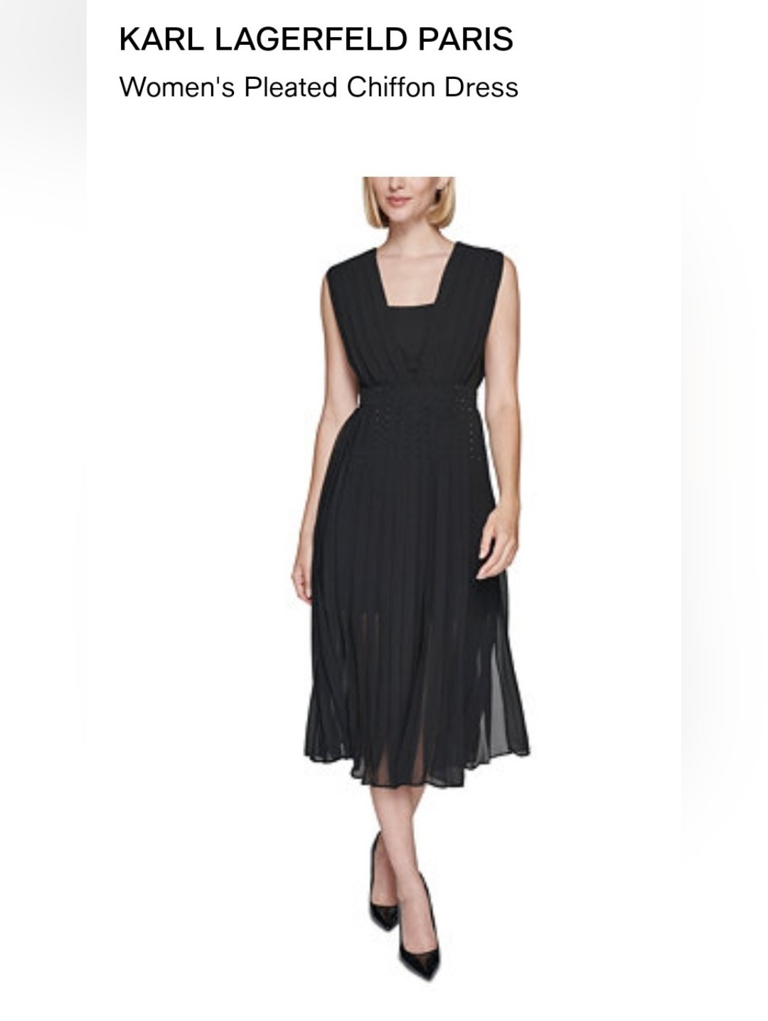 Karl Lagerfeld Black Pleated Midi Chiffon Dress
